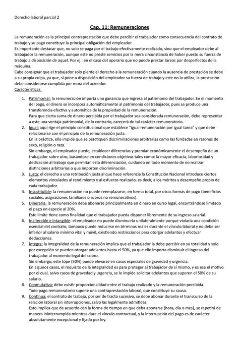 Derecho Laboral Parcial Remuneraciones La Remuneraci N Es La