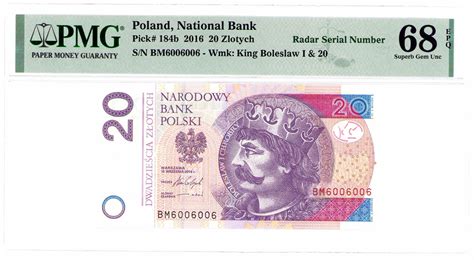 20 złotych 2016 seria BM PMG 68 EPQ RADAR archiwum niemczyk pl