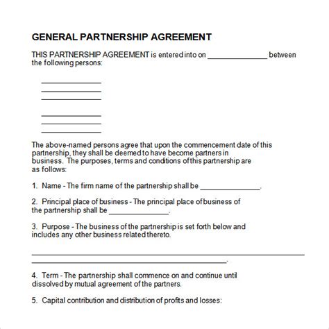 General Partnership Agreement Template Word