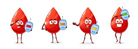 Diabetes Characters Cartoon Blood With Glucometer Vector Art