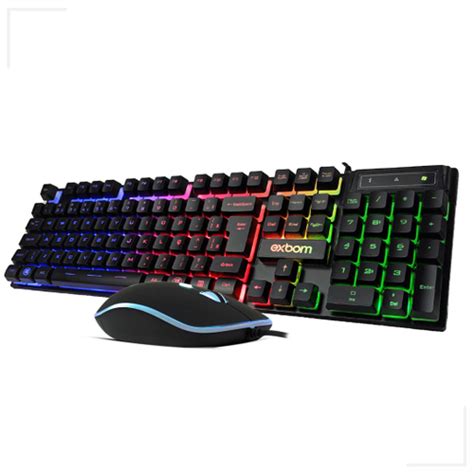 Kit Teclado Mouse Luminoso Semi Mecanico Exbom Bk G550 em Promoção na