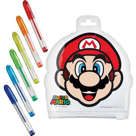 Super Mario Gel Pens With Pouch 6ct Party City