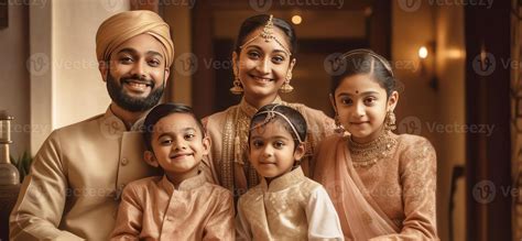 Realistic Portrait of Happy Indian Family Together During Ceremony ... 