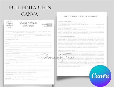 Editable And Printable Event Planner Contract Template Event Planner