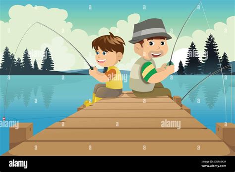 Una Ilustraci N Vectorial De Padre E Hijo Sentados En Un Muelle De