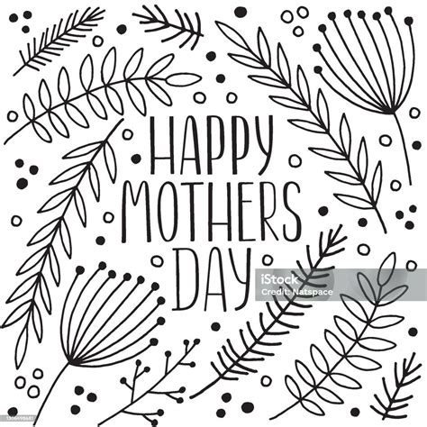 Happy Mothers Day Card With Floral Elements Hand Drawn Illustration In