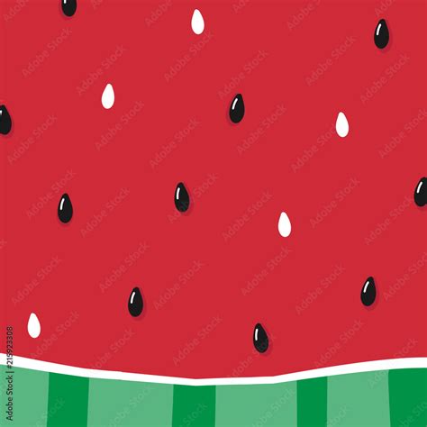 Cute cartoon vector watermelon slice, pulp with seeds square background ...