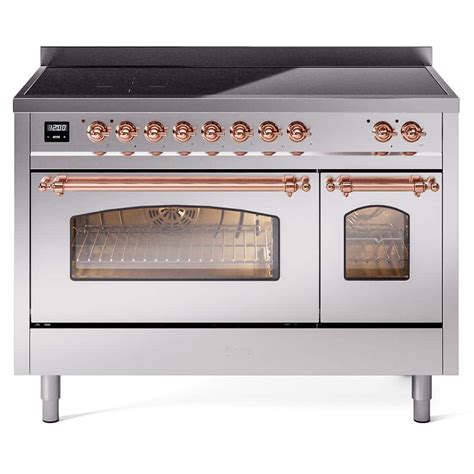 ILVE Nostalgie 48 in. 6 Zone Freestanding Double Oven Induction Range in Stainless Steel with ...