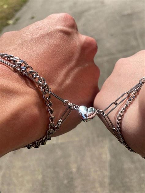 2 Piezas Pulsera De Pareja De Terapia Magnética Con Dije De Corazón