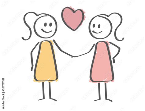 Stick Figure Love Women Holding Hands Heart Stock Vector Adobe