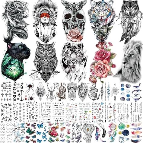 Amazon COKTAK 46 Sheets Large Dragon Lion Temporary Tattoos For