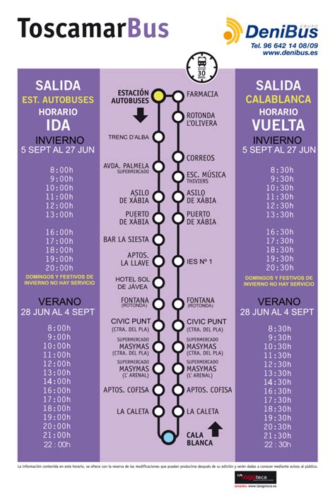 Horarios de los autobuses urbanos de Jávea Jávea Xàbia