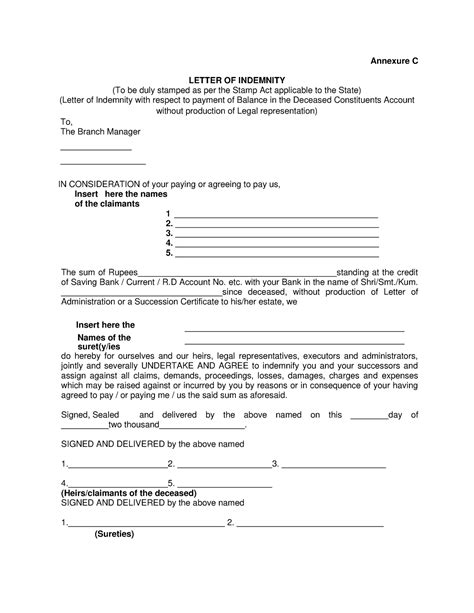 Letter Of Indemnity Annexure C Annexure C Letter Of Indemnity