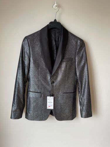 ZARA BLAZER DINNER JACKET Silver Black Party Mens 38 Chest BNWT RRP