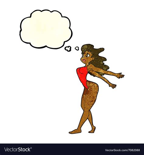 Cartoon Sexy Woman In Swimsuit With Thought Bubble