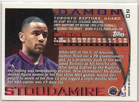 1996 97 Topps NBA At 50 20 Damon Stoudamire Toronto Raptors Guard