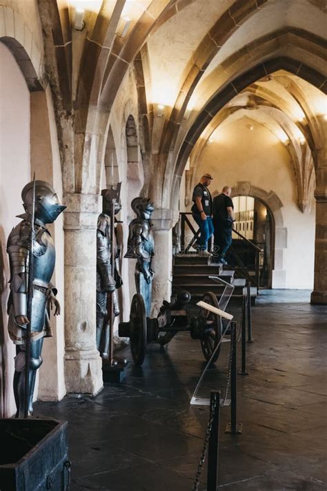 Suit of Armour Inside Vianden Castle, Luxembourg, People Walk on the Backgroung Editorial ...