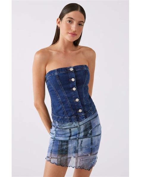 Urban Outfitters Uo Caley Denim Corset Top In Indigo Blue Lyst