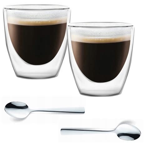 VIALLI 2 SZKLANKI TERMICZNE AMO 80 ml ESPRESSO KAWY ŁYŻECZKI MOKKI