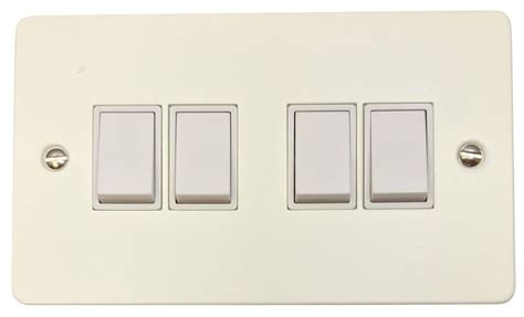 Gandh Fw4w Flat Plate Matt White 4 Gang 1 Or 2 Way Rocker Light Switch