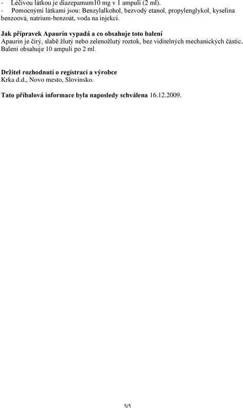 PŘÍBALOVÁ INFORMACE: INFORMACE PRO UŽIVATELE. APAURIN 10 mg/2 ml ...