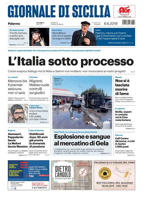 La Prima Pagina Del Giornale Di Sicilia Oggi In Edicola Accedi Al