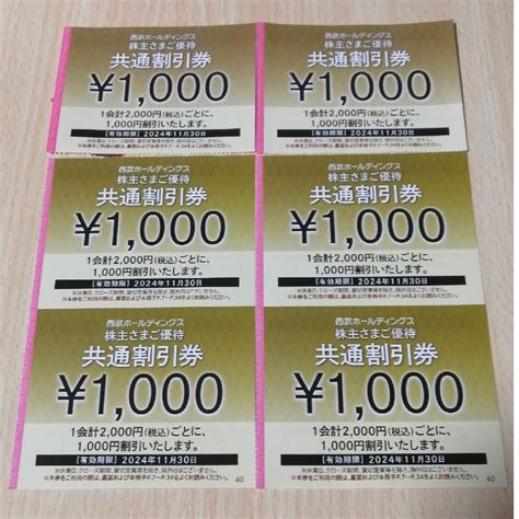 西武hd 株主優待 共通割引券1000円×6枚の通販 By しもつけs Shop｜ラクマ