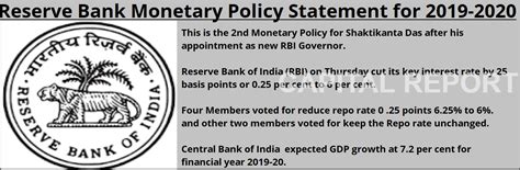 Reserve Bank Monetary Policy Statement For 2019 20 Reduced Repo Rate 0