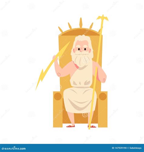 O Homem Ou Zeus Greek God Sentam Se No Estilo Dos Desenhos Animados Do