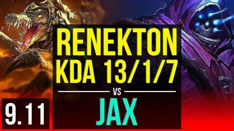 Renekton Vs Jax Top Kda 1317 2 Early Solo Kills Godlike Korea