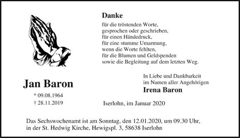 Traueranzeigen Von Jan Baron Trauer In Nrw De