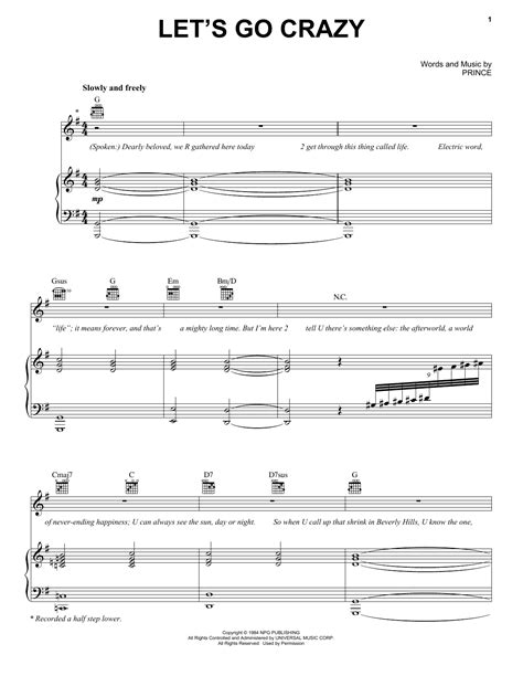 Let S Go Crazy By Prince Sheet Music For Piano Vocal And Guitar Chords Right Hand Melody At