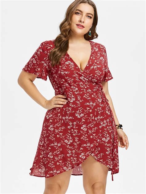 Zaful Plus Size Floral Mini Wrap Dress