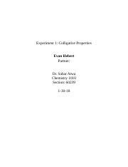 Chem 1010 Lab Experiment 1 Lab Report Colligative Properties Docx