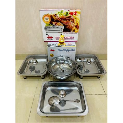 Jual Prasmanan Set Full Tutup Kaca Happy Fun Fast Food Dish Set Bonus