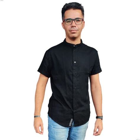 Camisa Social Gola Padre Masculina Slim Manga Curta Linho Moda Gaspar