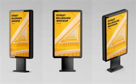 3 Freee Street Roadside Sign Vertical Billboard Mockup PSD Set PsFiles