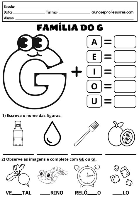 Atividades Com A Letra G Para Imprimir Alunos E Professores