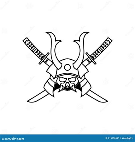 Katana And Mask Samurai Logo Vector Vintage Template Illustration