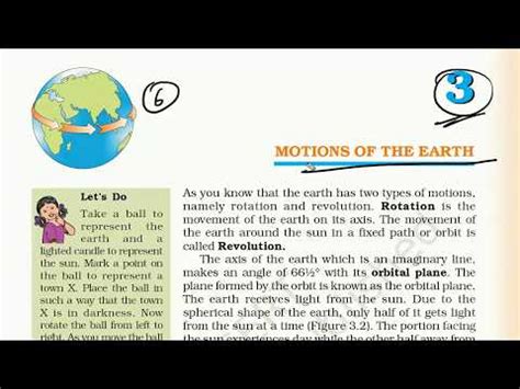 CLASS 6 GEOGRAPHY CHAPTER 3 MOTIONS OF THE EARTH Video Lecture