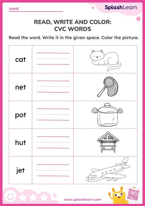 Read Write And Color CVC Words Worksheet Printable English Sheet