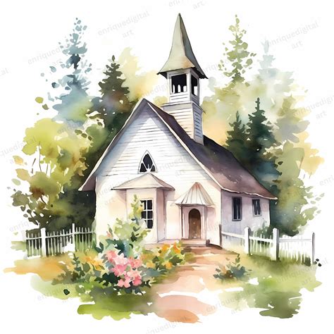 Watercolor Church Clipart Church PNG Files Contryside Clipart