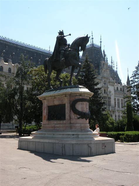 Iasi architecture Romania Statue of Stefan the Great left side view ...