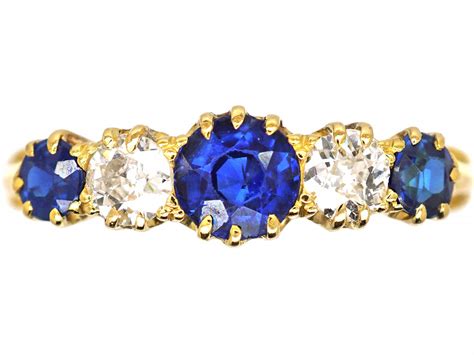 Edwardian 18ct Gold Sapphire And Diamond Five Stone Ring 75t The