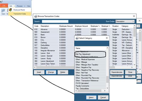 Payroll Module Step Edit Menu Transaction Codes Net Pay