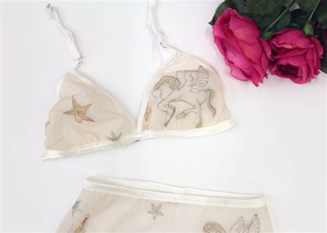 Embroidered Lingerie Set Brazilian Panty Celestial Bralette Etsy