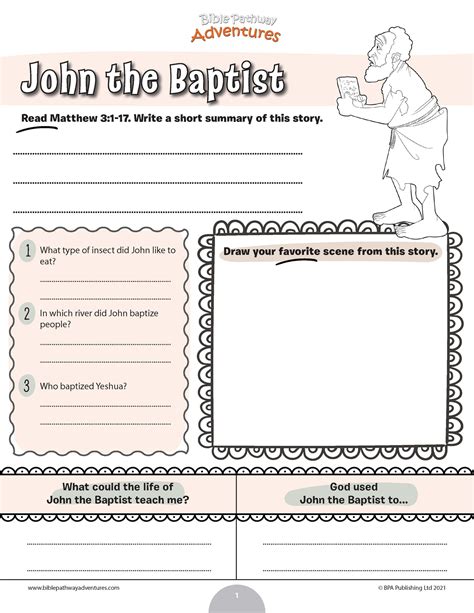 John The Baptist Worksheet Pdf Bible Pathway Adventures