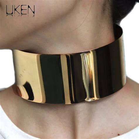 Metal Torque Choker Necklace Punk Fashion Wide Alloy Collars Statement