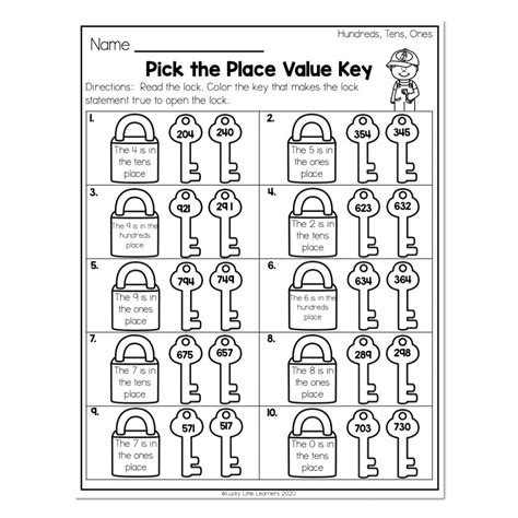 2nd Grade Math Worksheets Place Value Hundreds Tens Ones Pick The Place Value Key