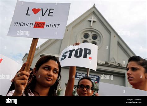 Sri Lankan Women Hold Placards During A Demonstration To Mark One